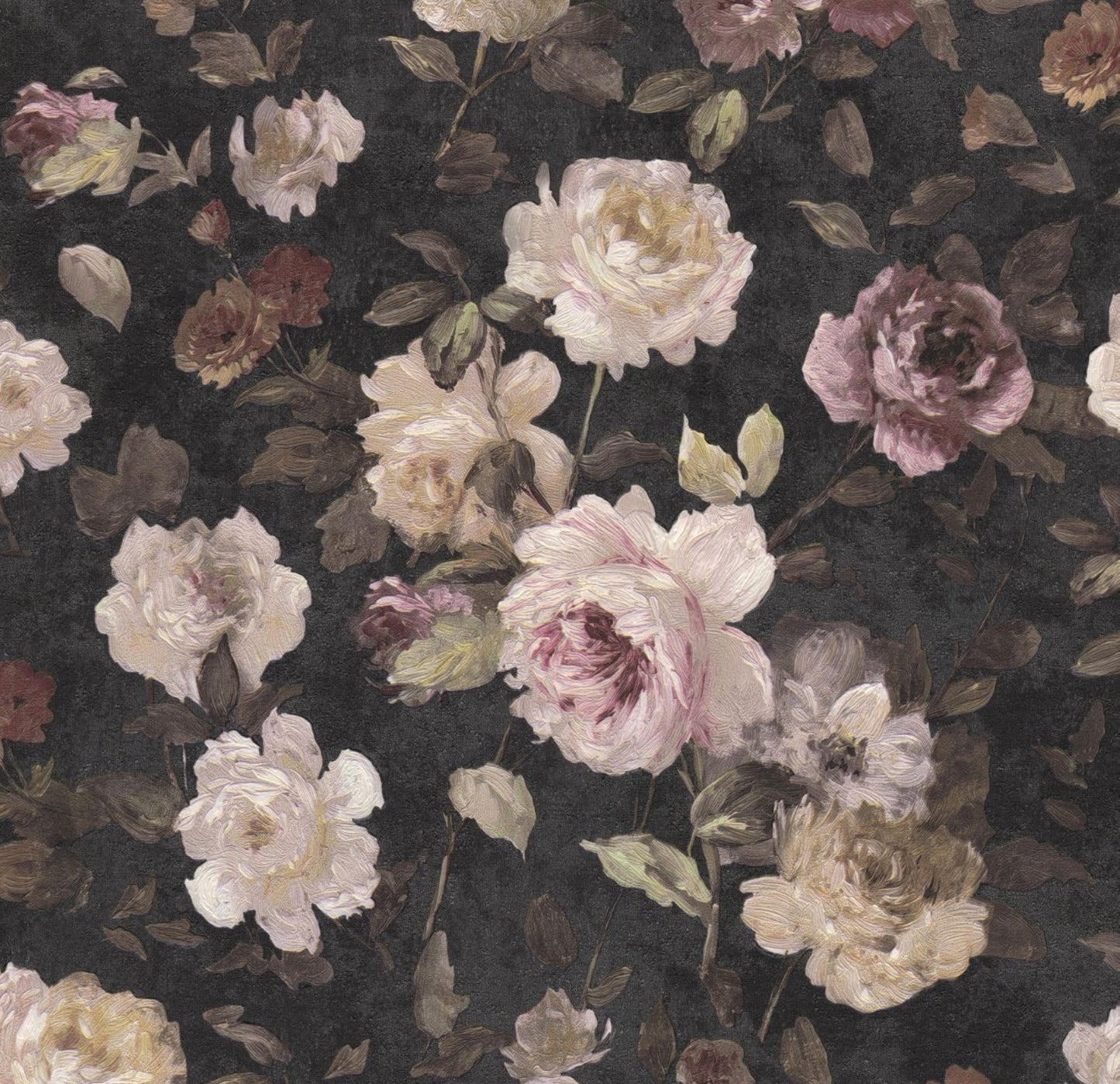 Orient Floral - Rose Dark Brown Background Wallpaper