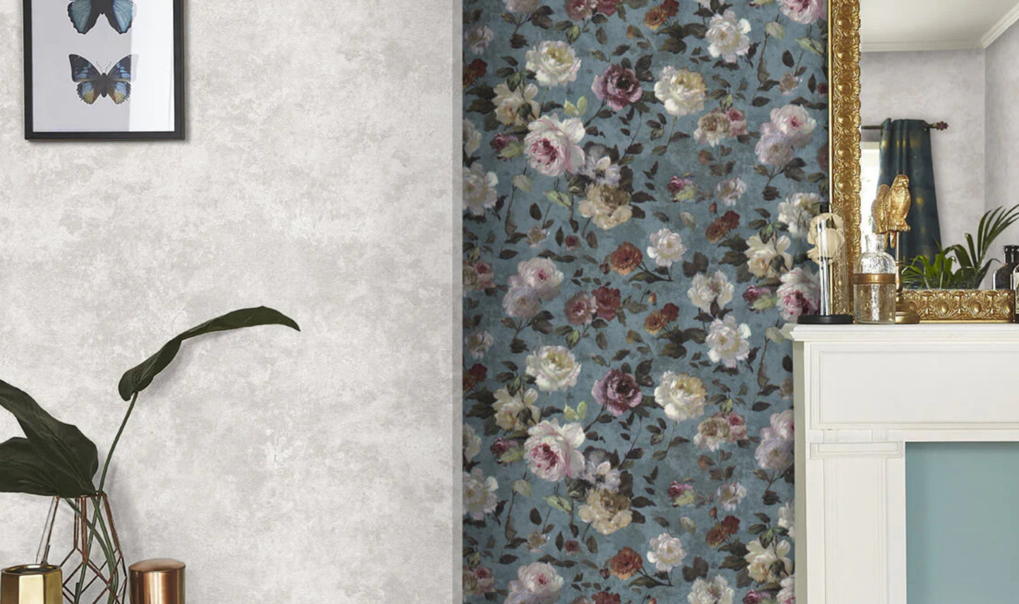 Orient Floral - Rose Blue Background Wallpaper