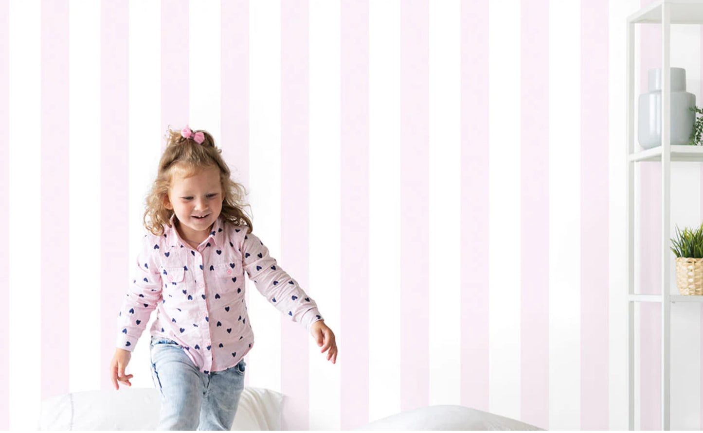 Junior Pink & White Bold Stripes Wallpaper