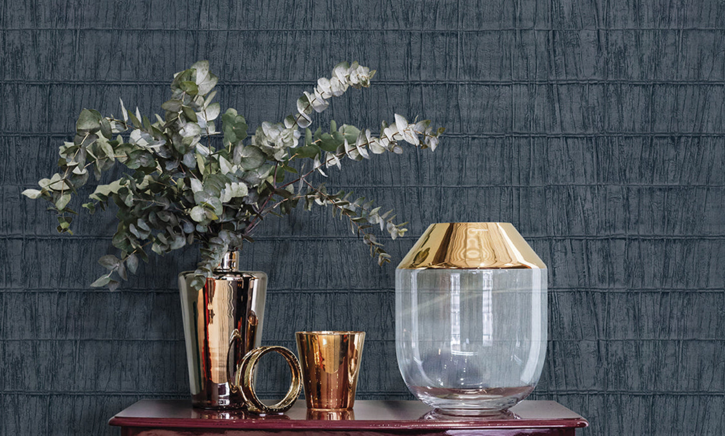 Odessa Natural Stripe - Navy Wallpaper