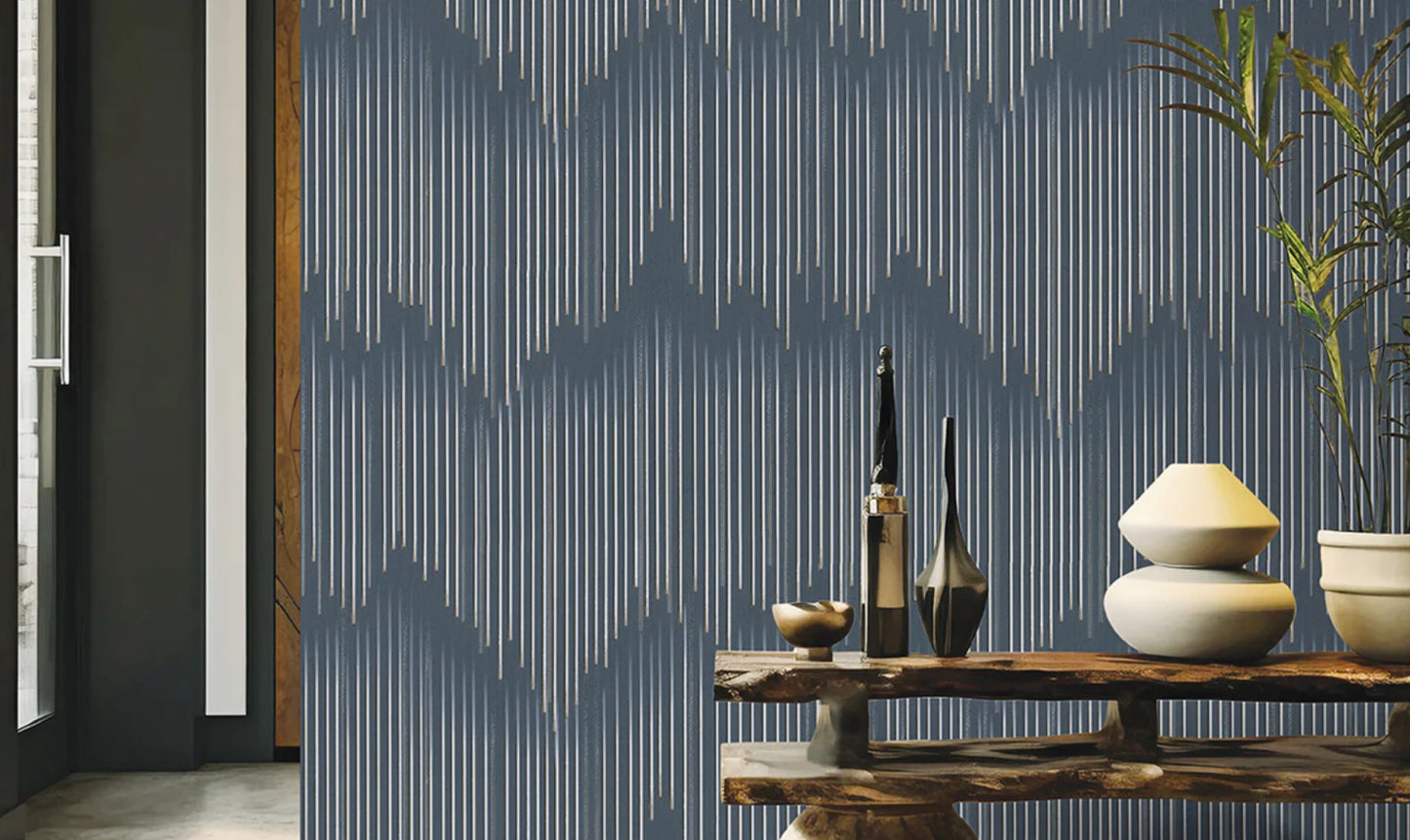 Odessa Striped - Blue, Cream & Silver Wallpaper