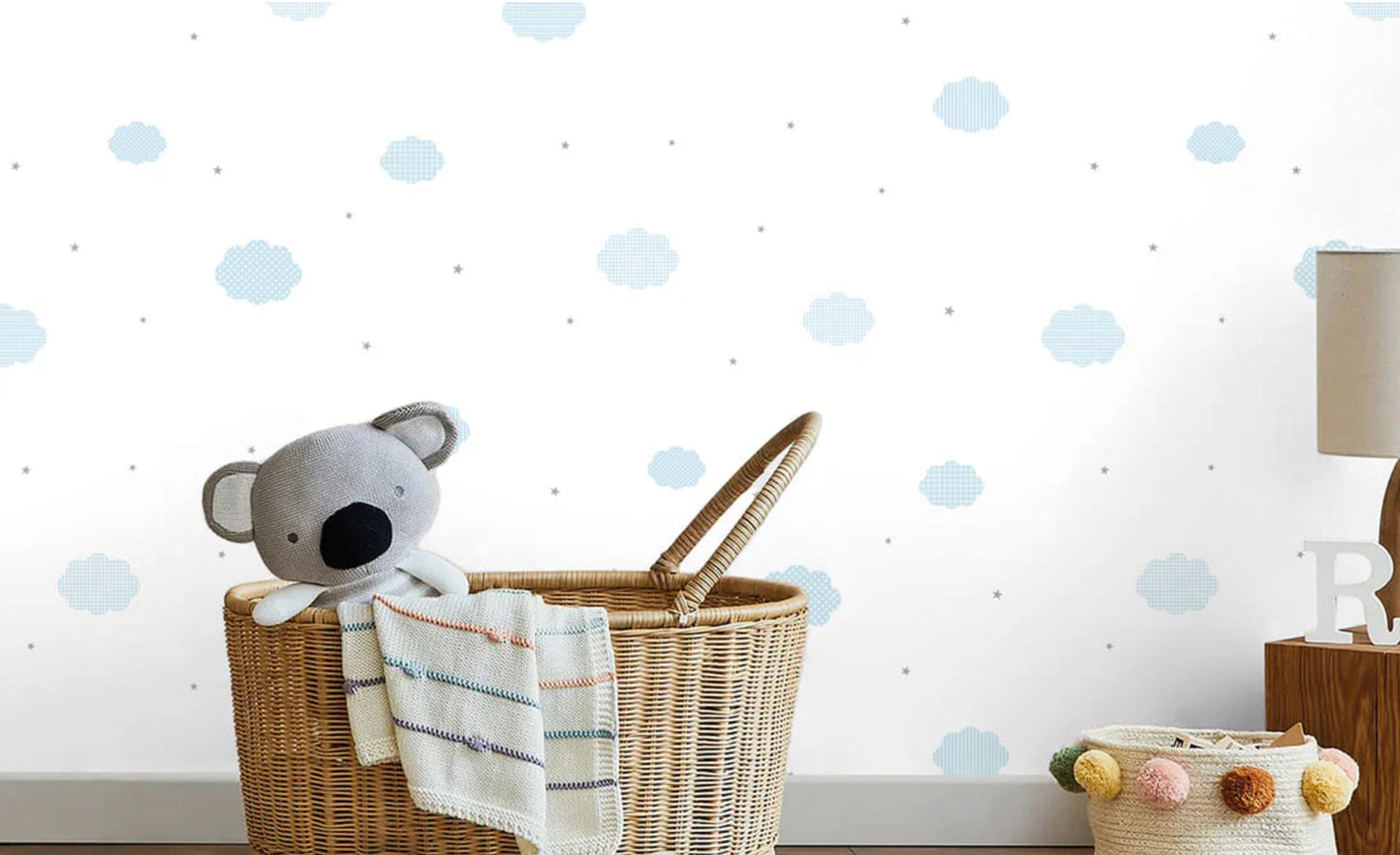 Junior Blue Clouds & Stars Wallpaper