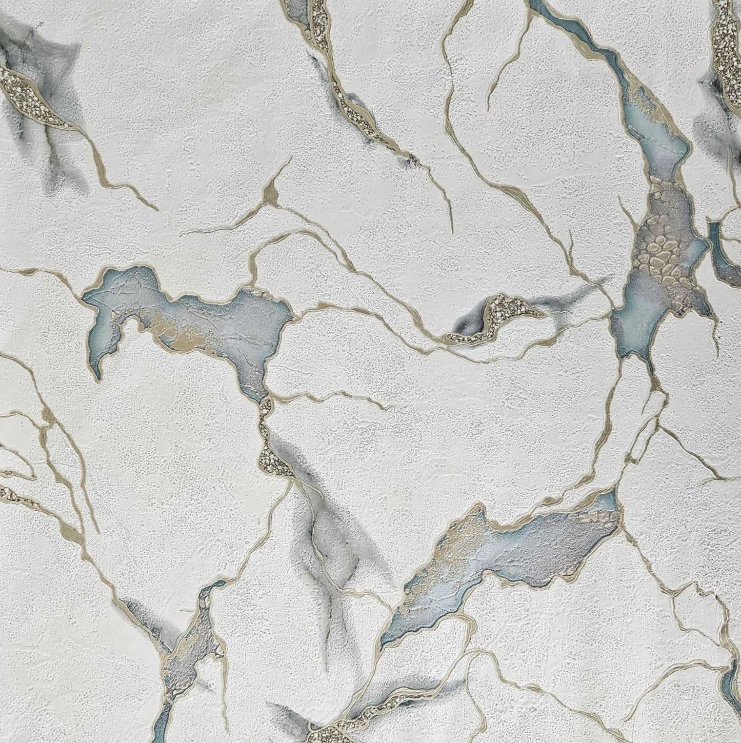 Odessa Marble - Cream, Gold & Sky Blue Wallpaper