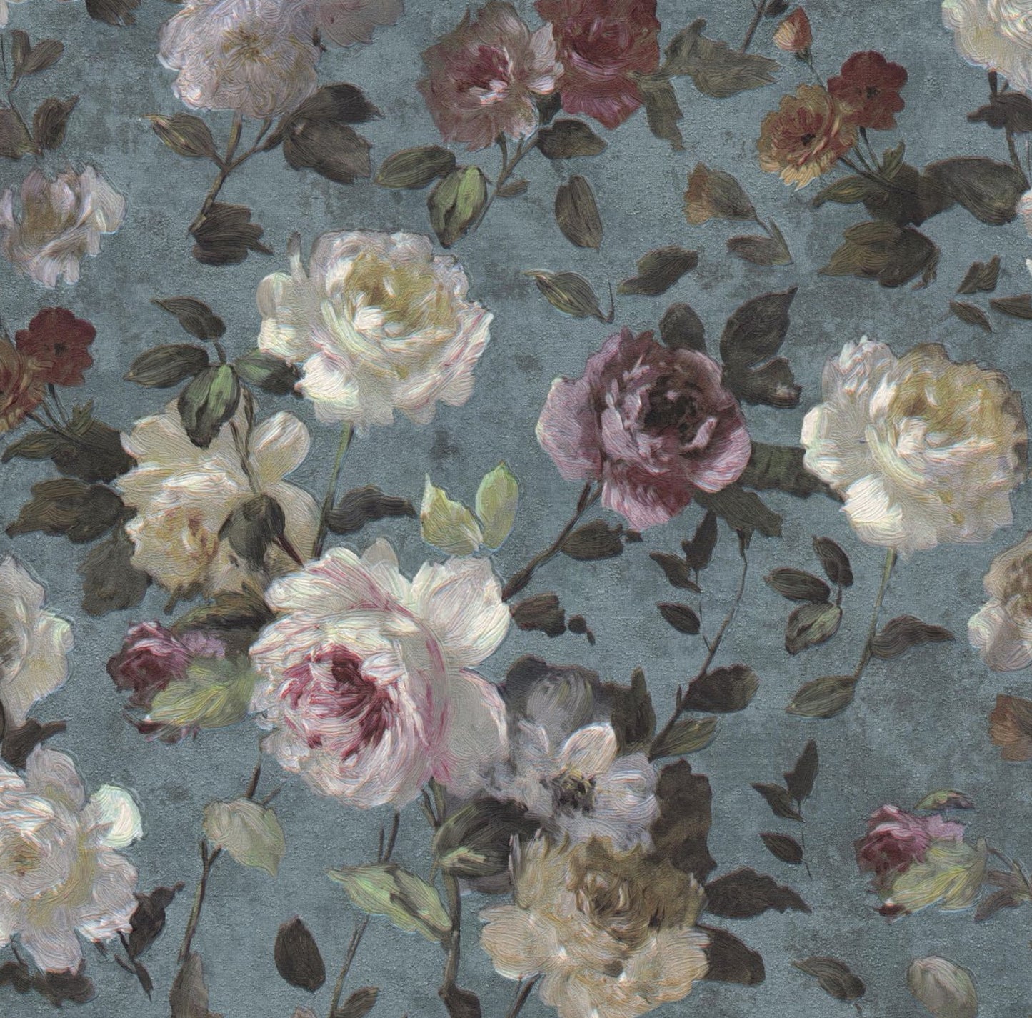 Orient Floral - Rose Blue Background Wallpaper