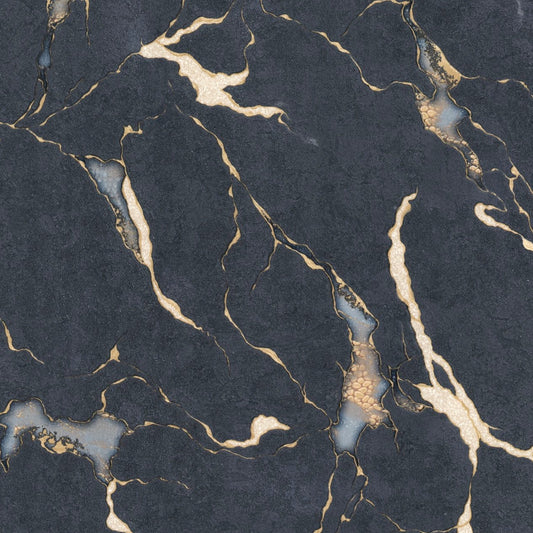 Odessa Marble - Navy Blue, Gold & White Wallpaper