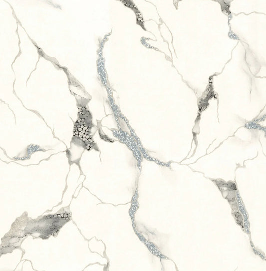 Odessa Marble - Cream, Gray & Blue Wallpaper