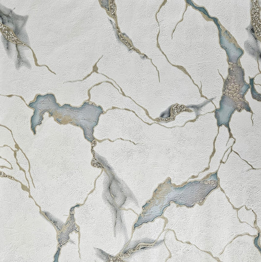 Odessa Marble - Cream, Gold & Sky Blue Wallpaper
